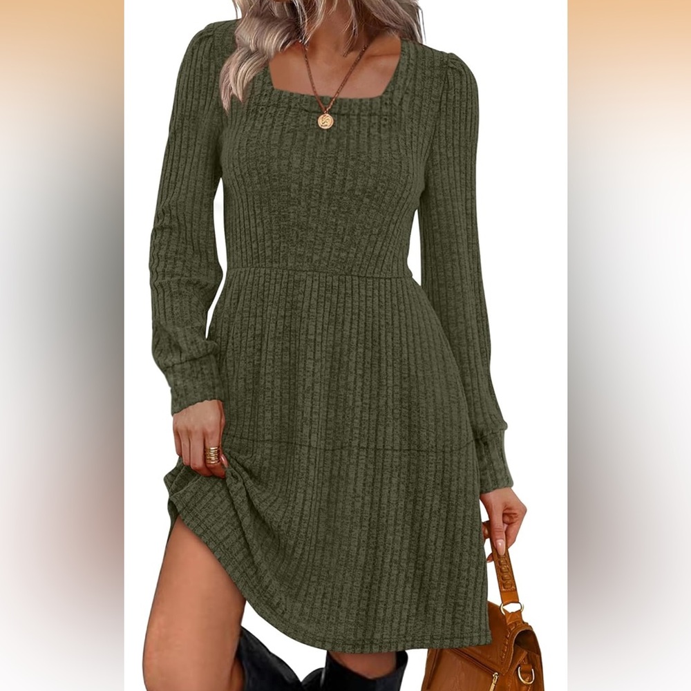 Elegant Olive Green Knit Dress
